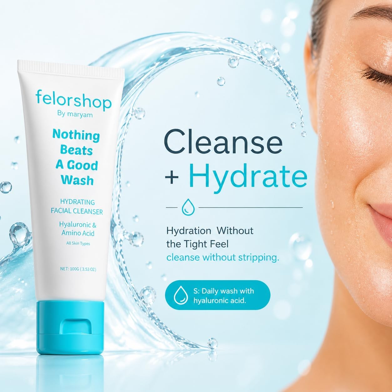 FelorShop Hydrating Facial Cleanser – 100g Face wash 3.53 Fl Oz (Pack of 1)