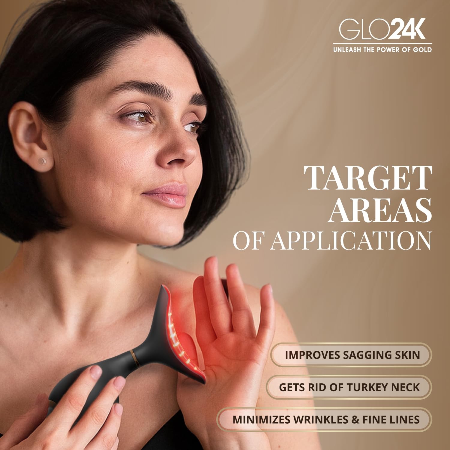 GLO24K Red Light Face & Neck Beauty Device – 3-in-1 Facial Massager Tool with LE