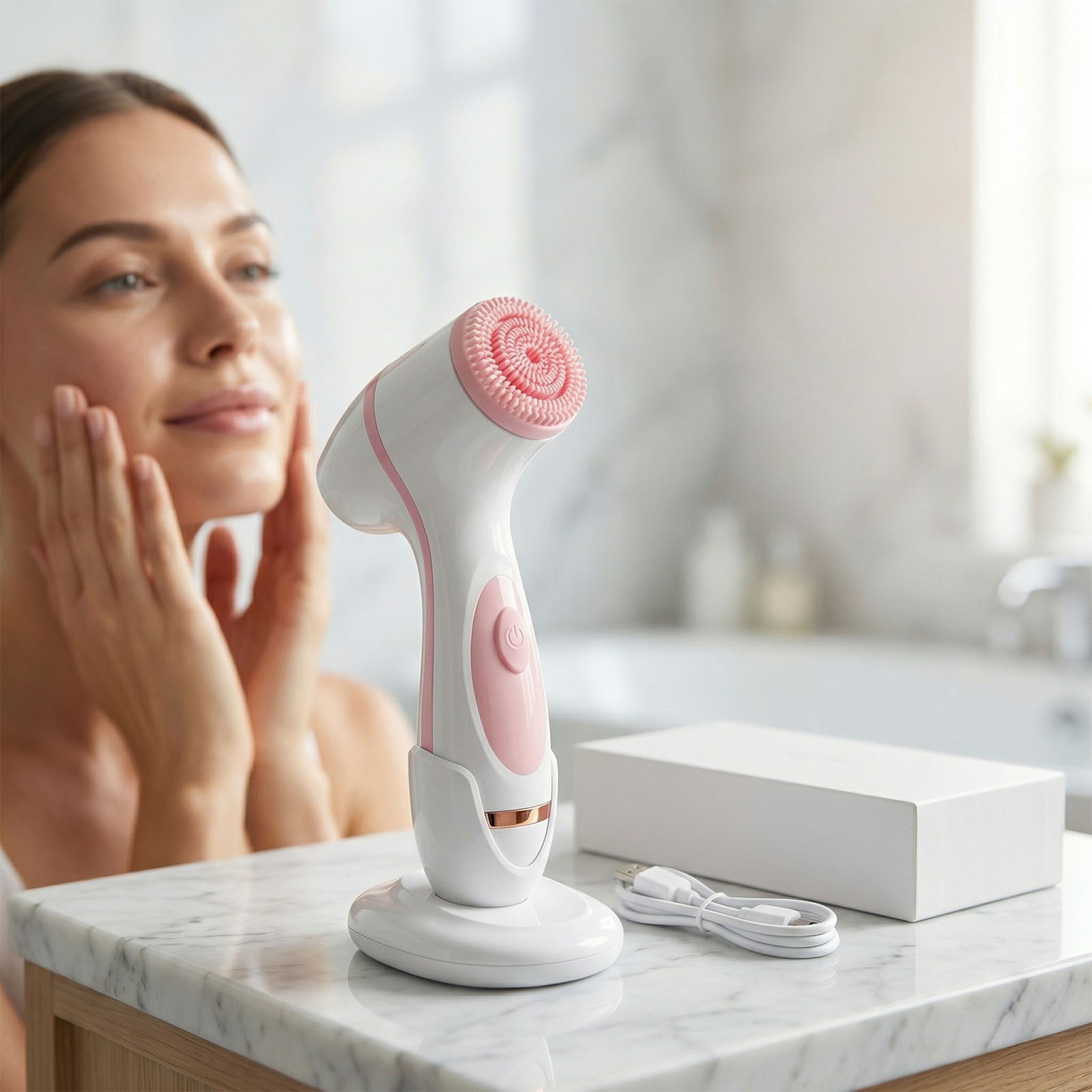Facial Cleansing Brush Rechargeable IPX5 Water Proof Face Scrubber With 3 Head