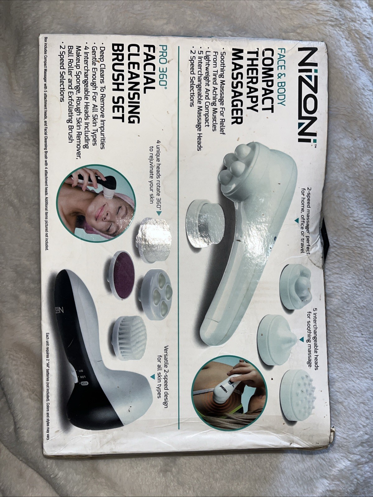 NIZONI Face & Body Compact Therapy Massager + Pro 360 Facial Cleansing Brush Set