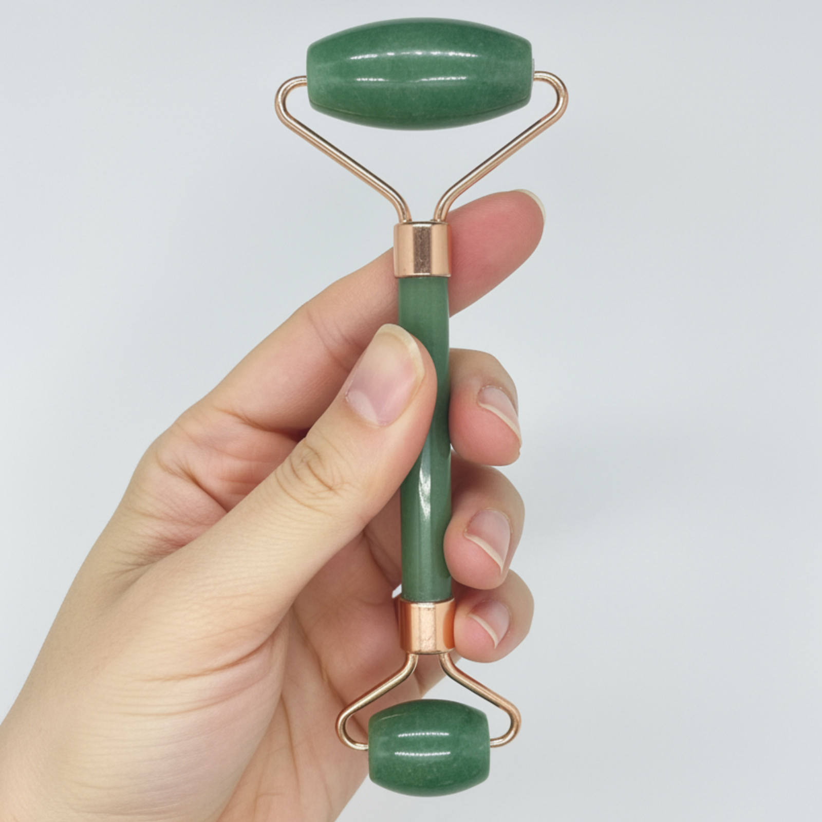 Authentic Green Jade Facial Roller – Rose Gold Frame, Skincare Massage