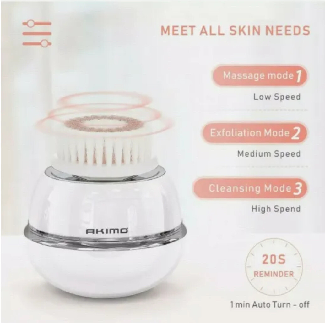 AKIMO Sonic Facial Cleaning Brush – Infrared Vibrating Face Brush W/3 Speed NEW