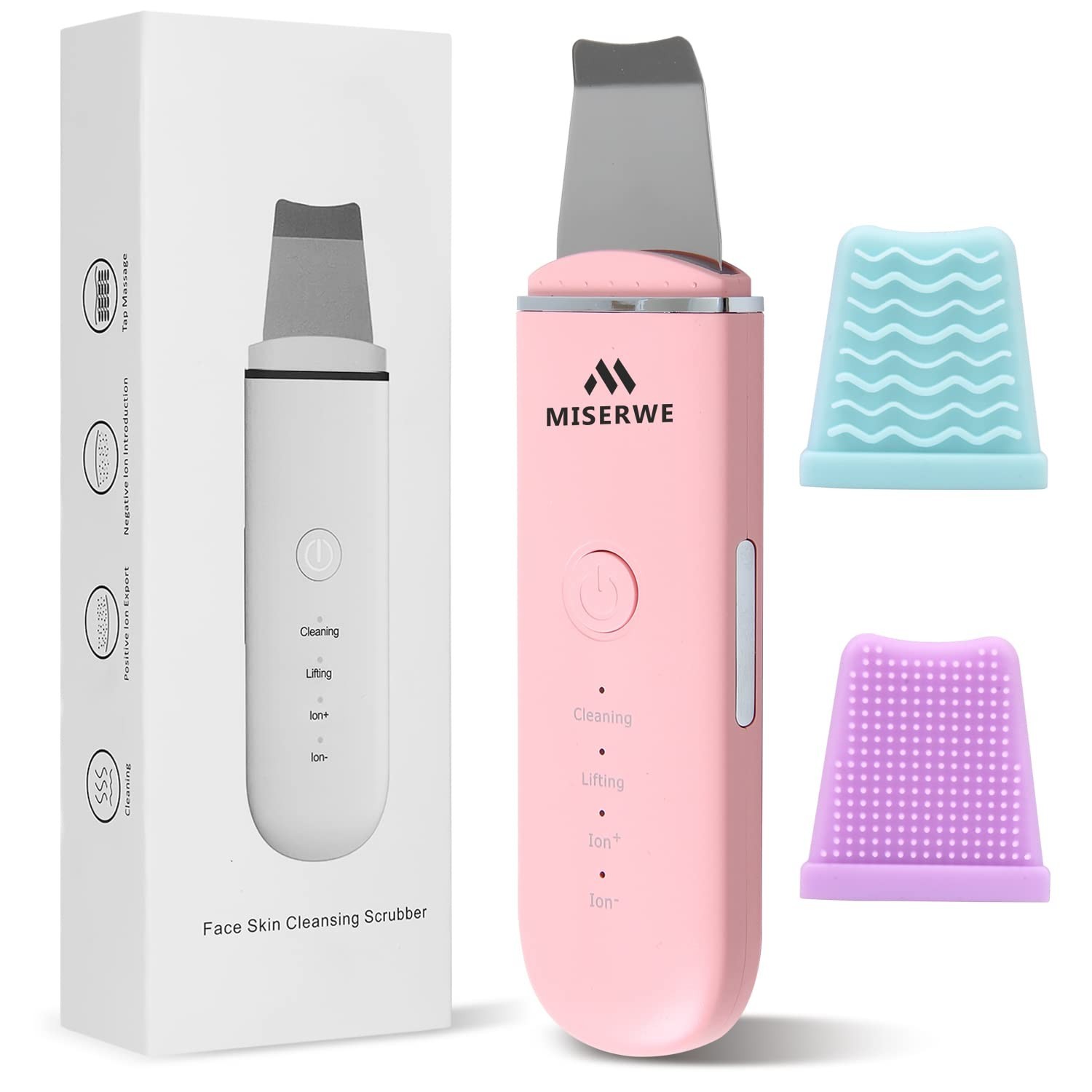 Pink Stainless Steel Face Skin Scrubber 4 Mode Pore Cleanser