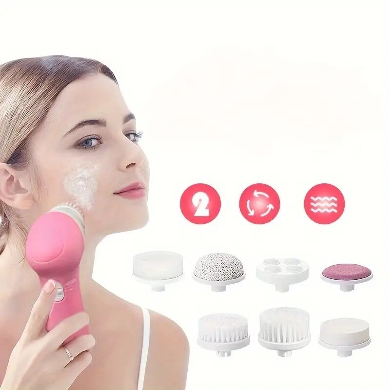 Facial Cleaner- Beauty Care Battery Powered Facial Cleanser 7-in-1 Facial Brush