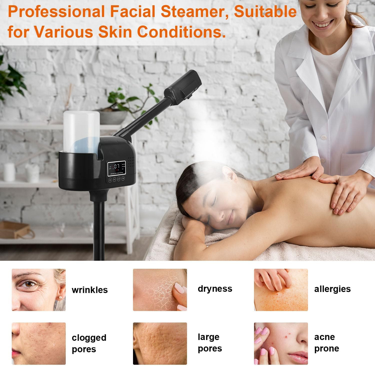 Professional Facial Steamer, Black Facial Steamer Upgrade PTC Heating, Esthetici