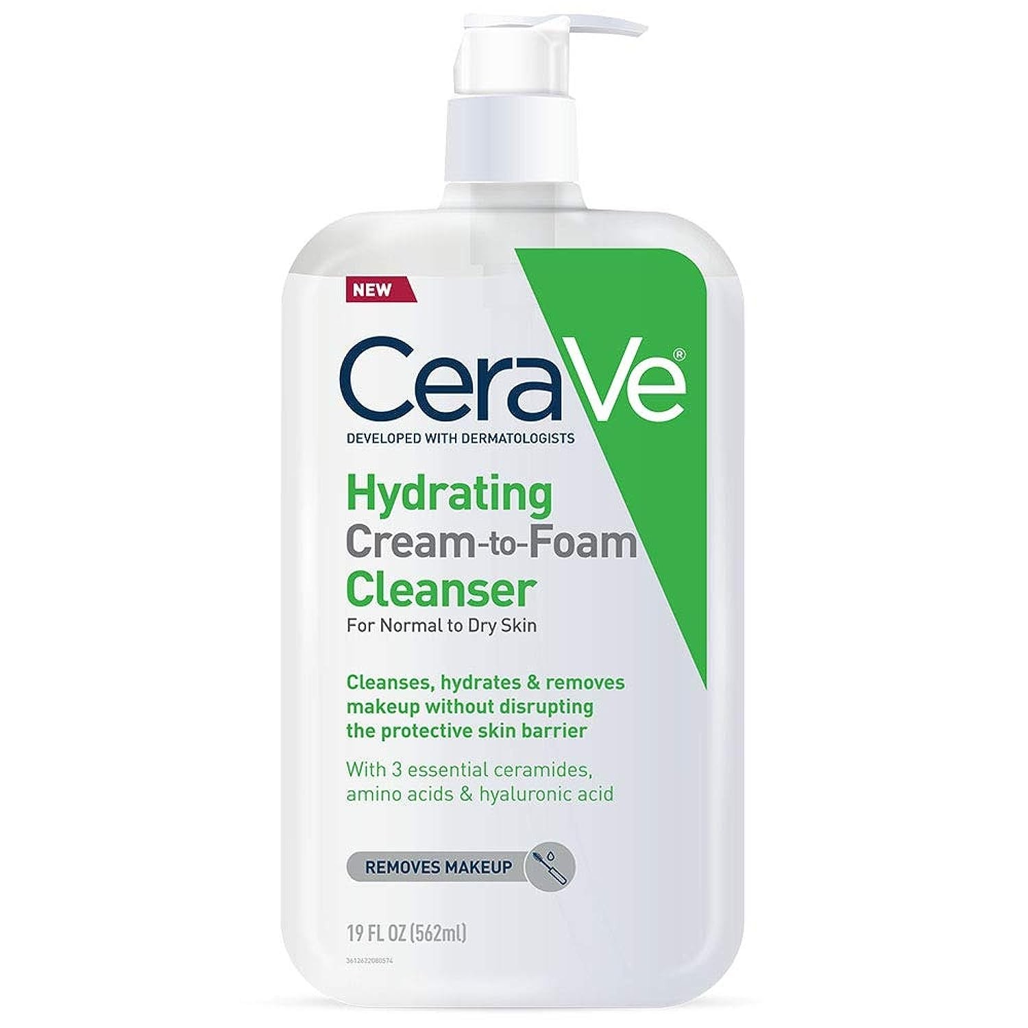 CeraVe Hydrating Cream To Foam Cleanser, Makeup Remover Face Wash 19 Fl Oz
