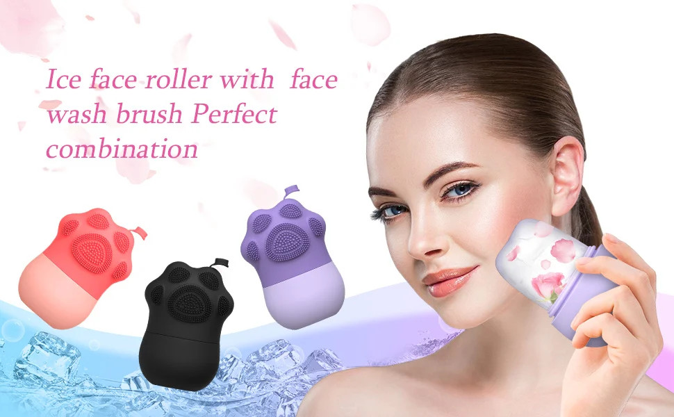 Ice Roller for Face Puffiness Dark Circles + Silicone Facial Cleansing Brush
