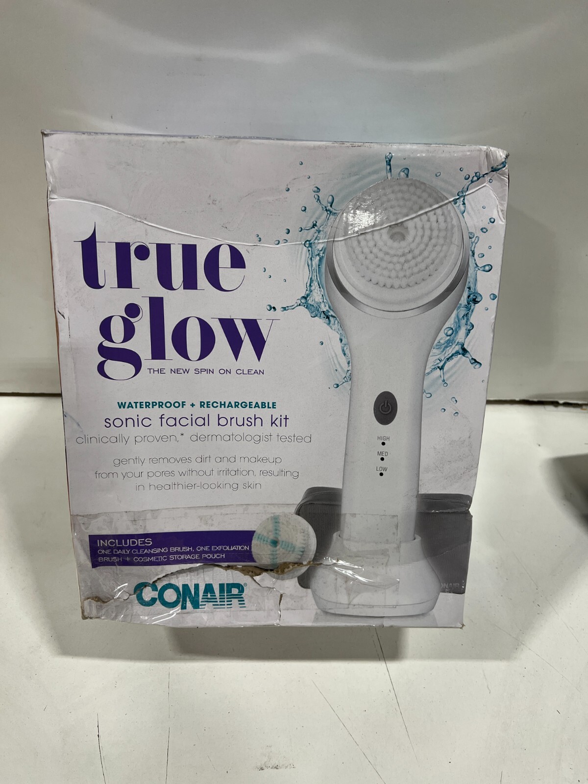 Conair True Glow Sonic Facial Brush Kit Waterproof Rechargeable 2 Brush Heads