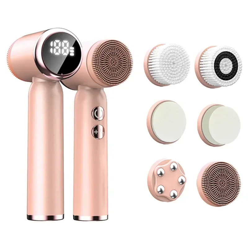 6 in 1 Electric Cleansing Brush Ultrasonic Facial Cleaner Rotating Cleansing Fac