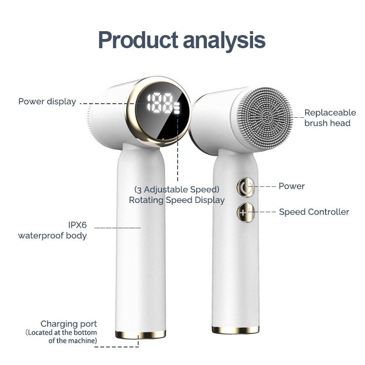 Rotating Waterproof Facial Cleansing Spin Roller Sonic Massager Cleaner Brush Si