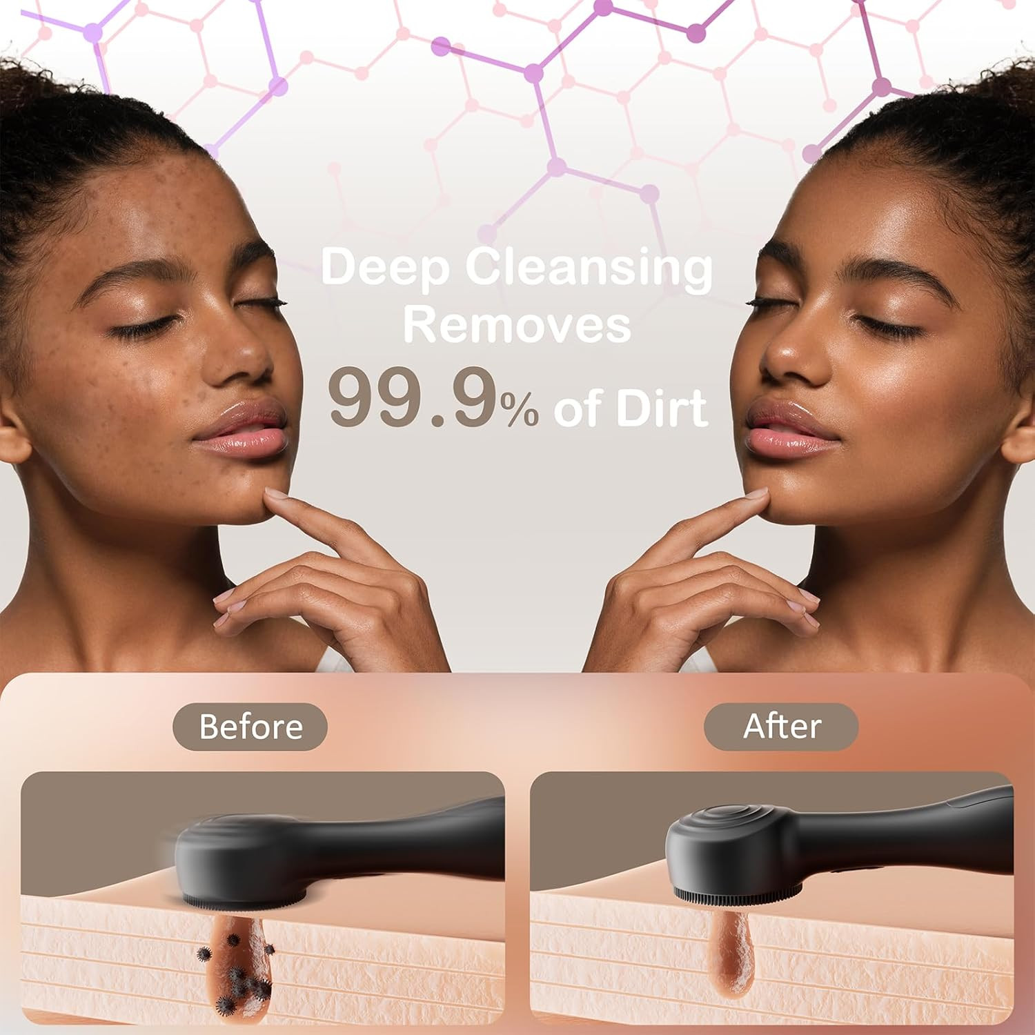 Cepillo Limpieza Facial Silicona Recargable Exfoliante Masaje Negro Para Rostro