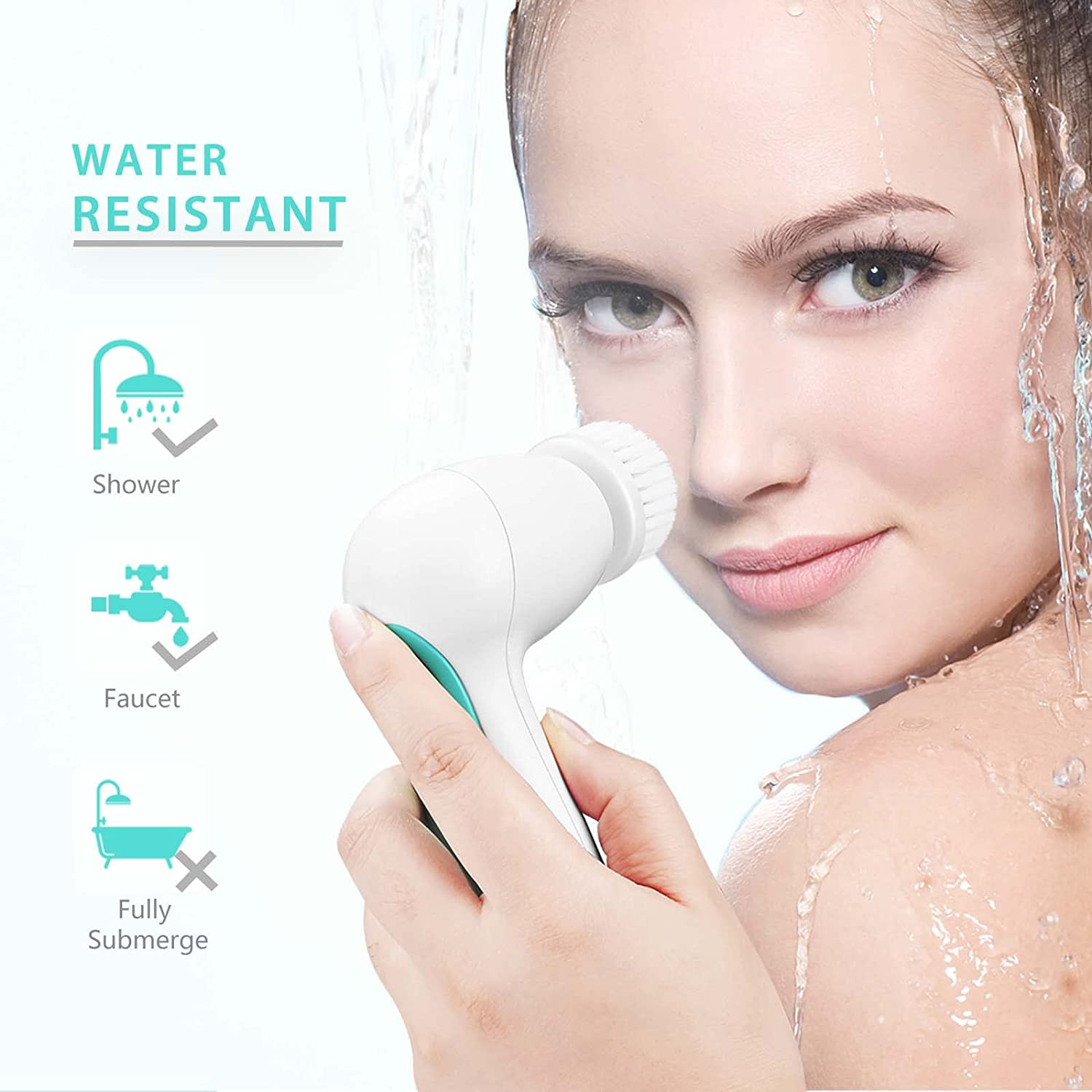 Waterproof Facial Cleansing Spin Brush Set with 5 Exfoliating Brush Heads – Elec