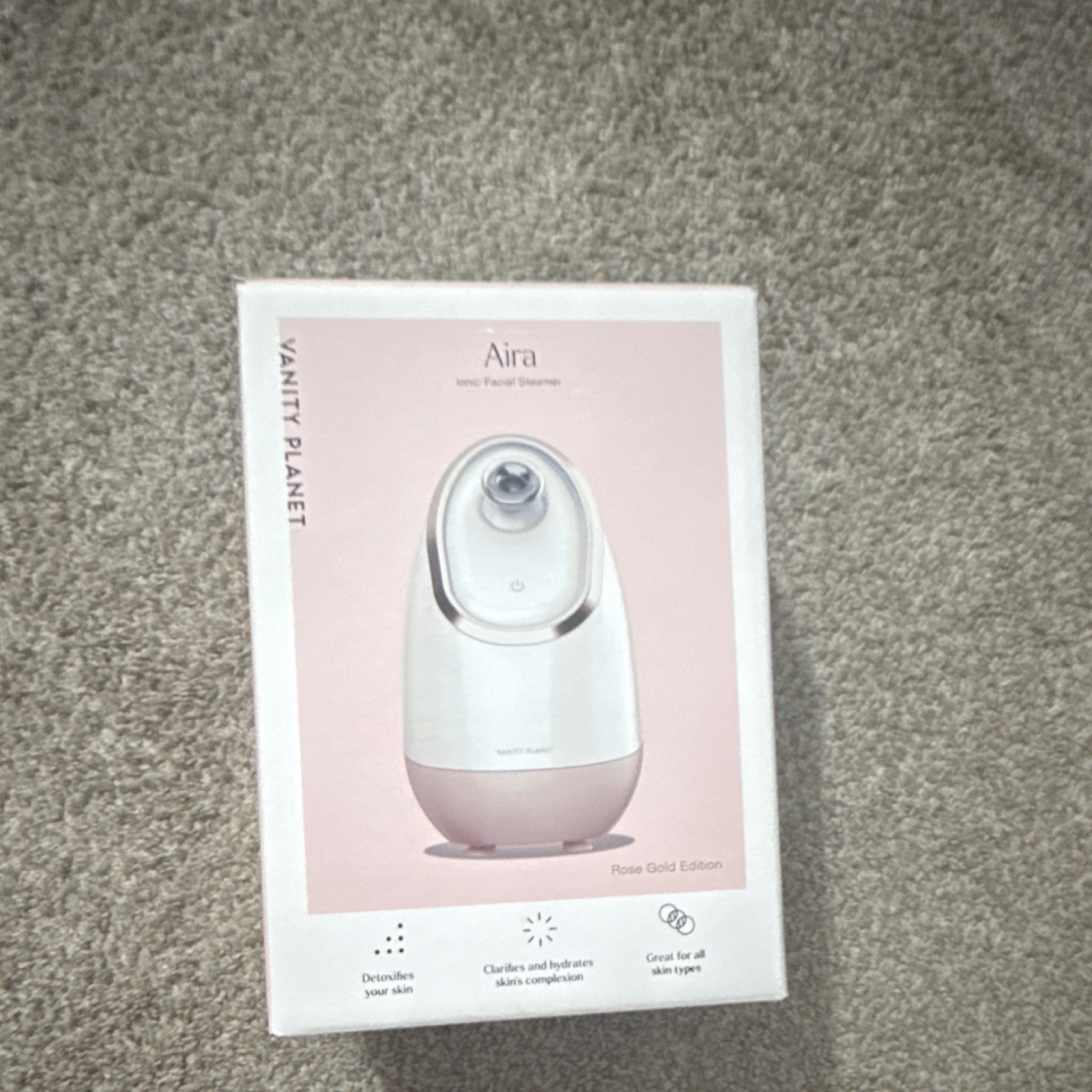 Vanity Planet Aira Facial Steamer Rose Gold White Hydrates Detoxifies