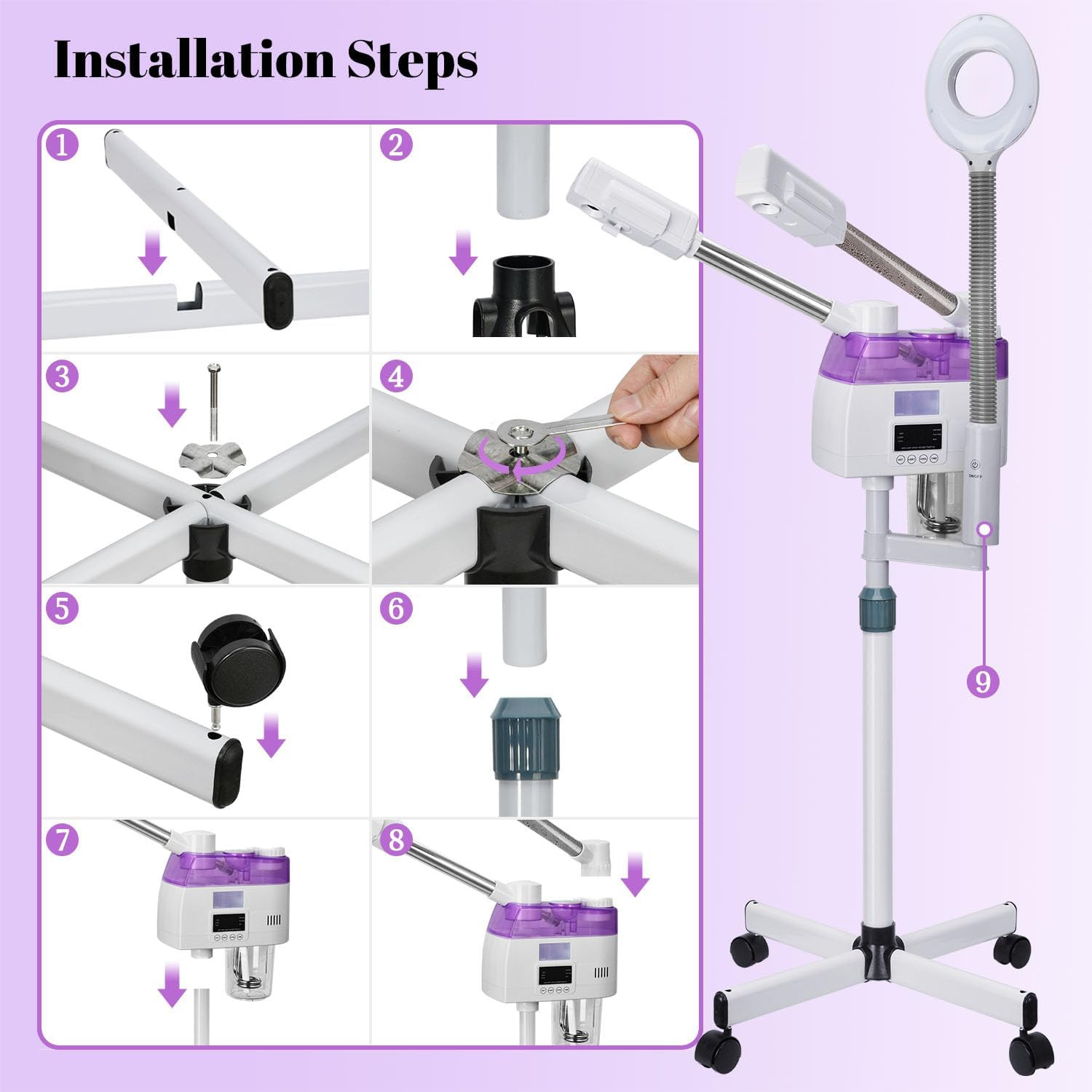 3 in 1 Facial Steamer,Professional Facial Steamer with 5X Magnifying LED Lamp, E