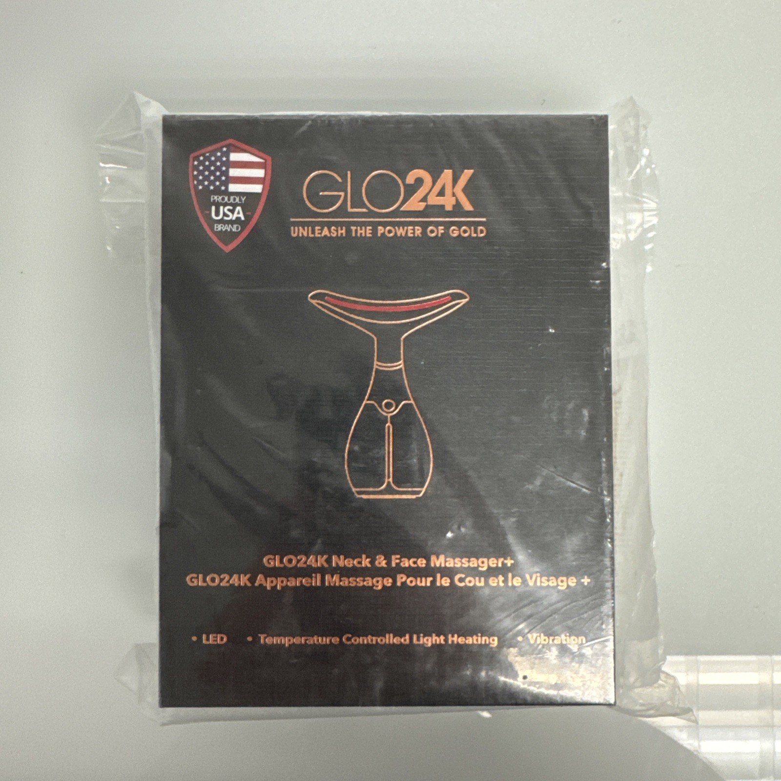 GLO24k Skin Rejuvenation Device for Face & Neck + 1.7 oz Neck/Face Massager NEW
