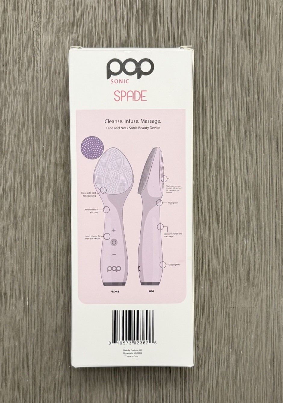 Pop Sonic Spade Facial Vibrating Cleansing Brush Purple Leopard New In Box