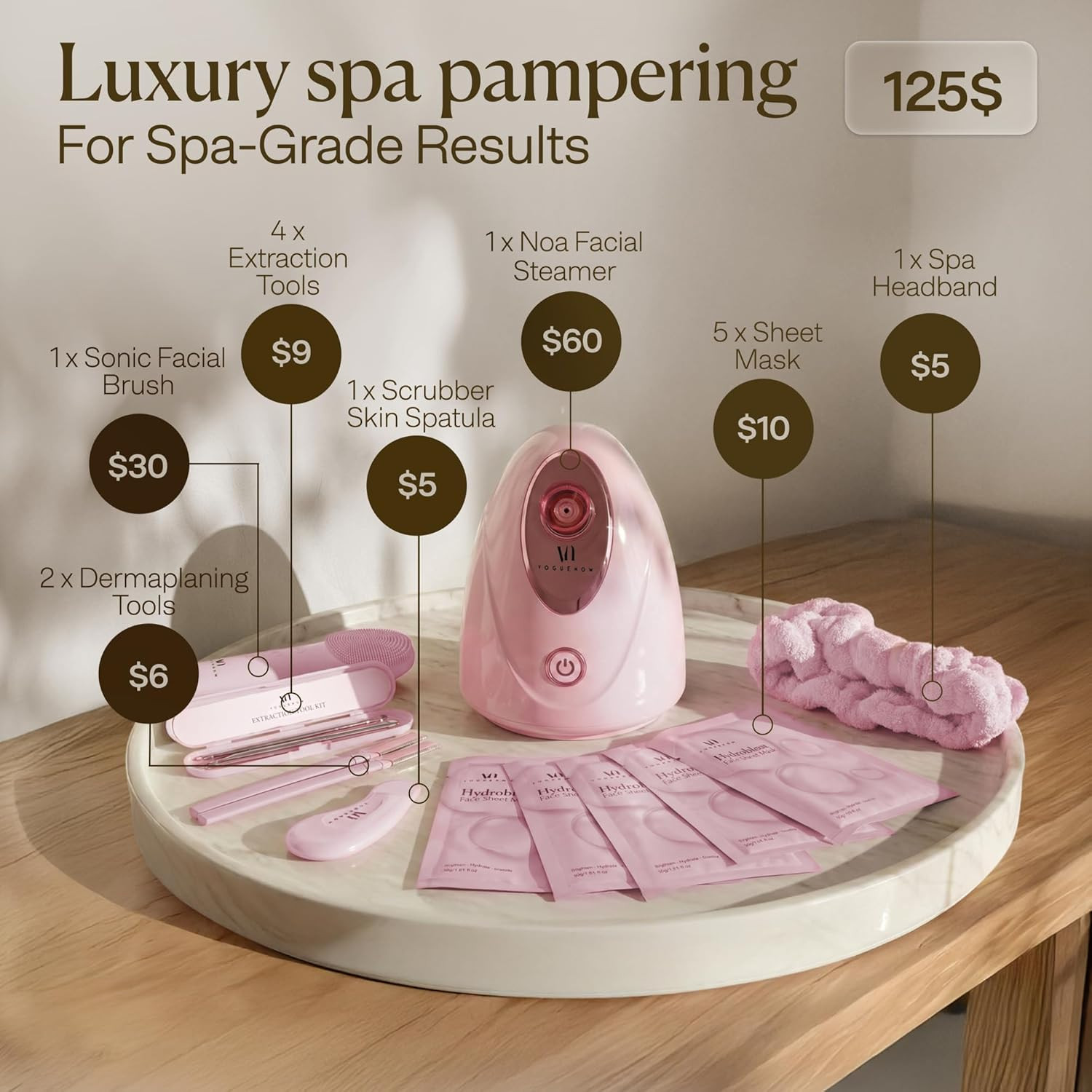 Facial Steamer Spa Kit with Complimentary 15 Skin Care Tools | Face Steamer for