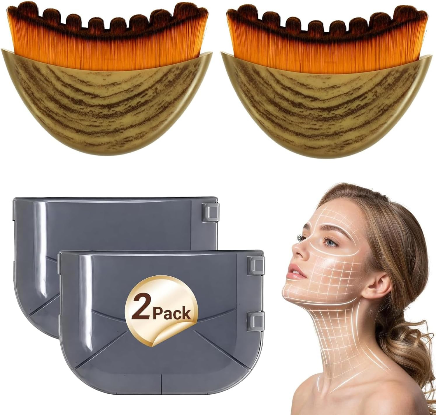 2-Pack Lymphatic Contour Face Brush, Lymphatic Drainage & Contour Face Massage B