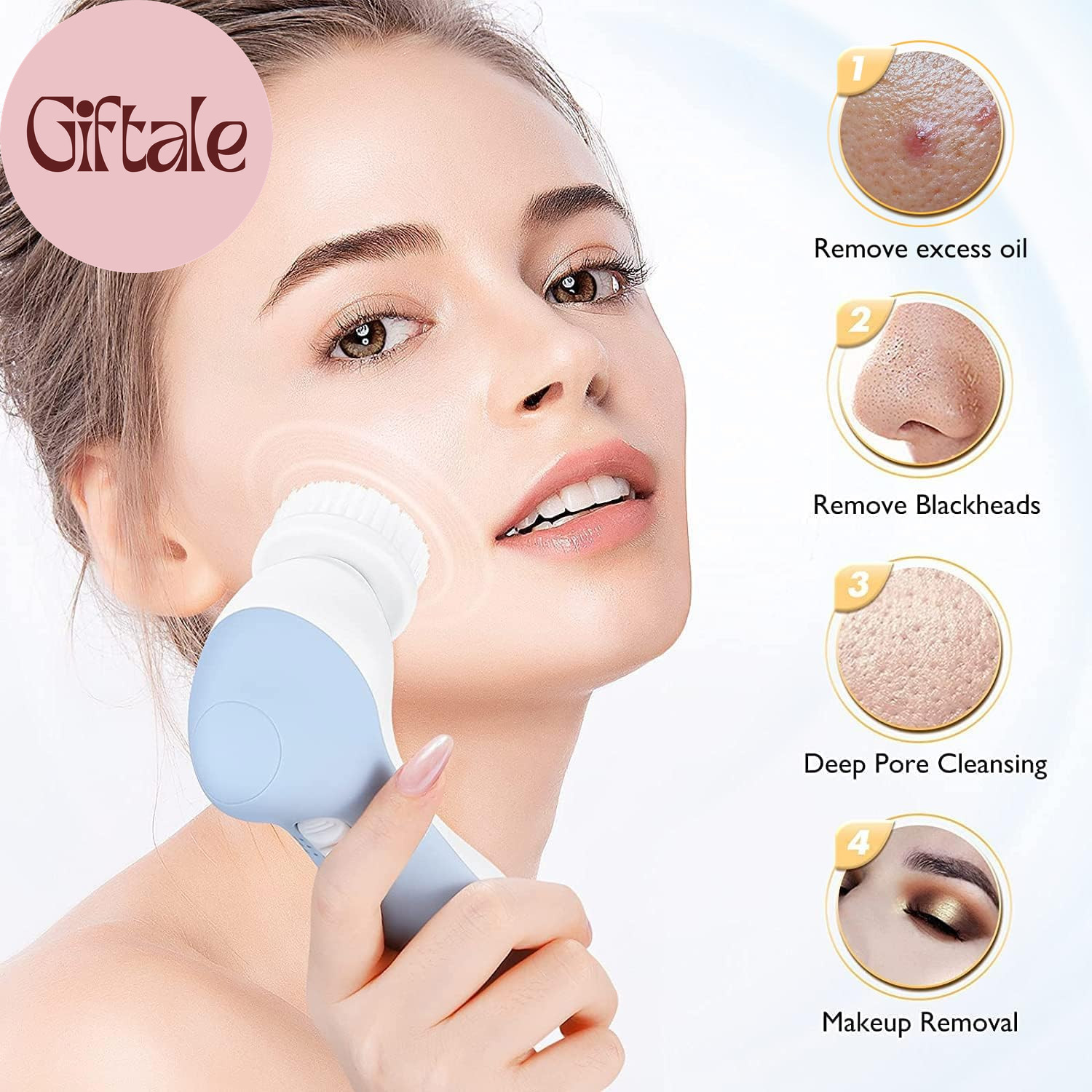 Facial Cleansing Brush Silicone Face Scrubber: 2 In1 FBS-D Electric Exfoliating