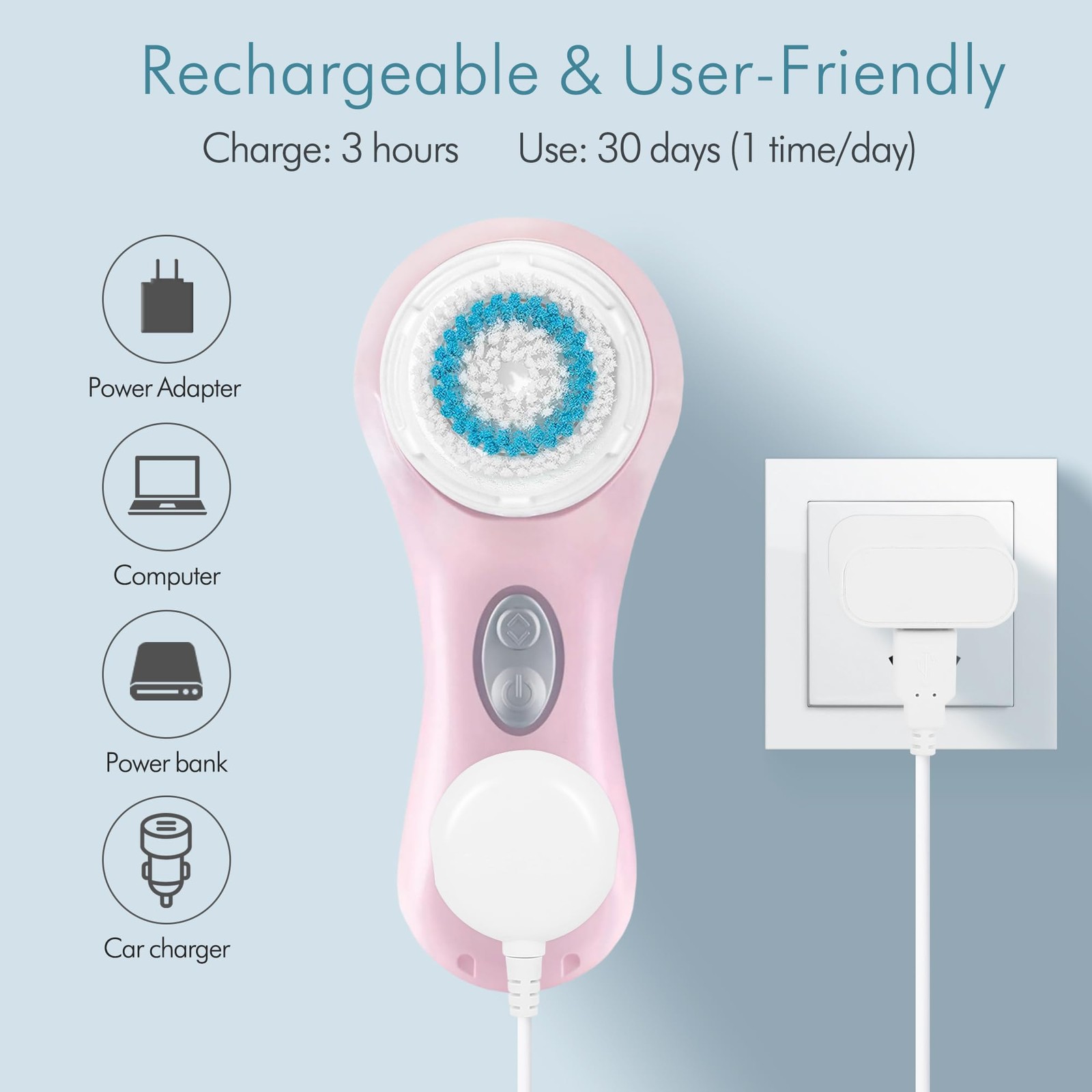 Cleansing Brush, Vibrating Rechargeable Scrubber Exfoliator, 2 Speeds for Gen…