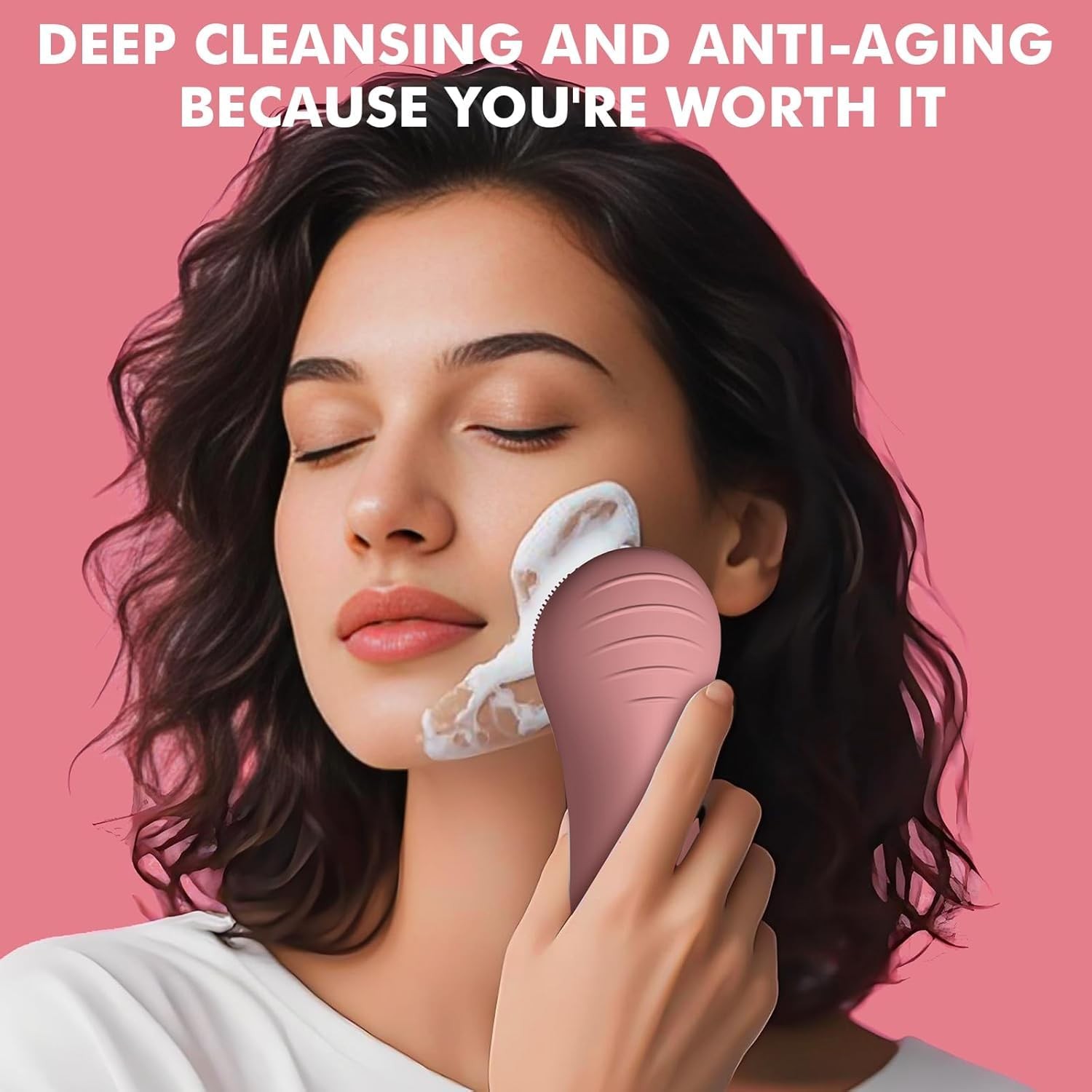 LZP Silicone Face Scrubber, Electric Facial Cleansing Brush with Natural Pink