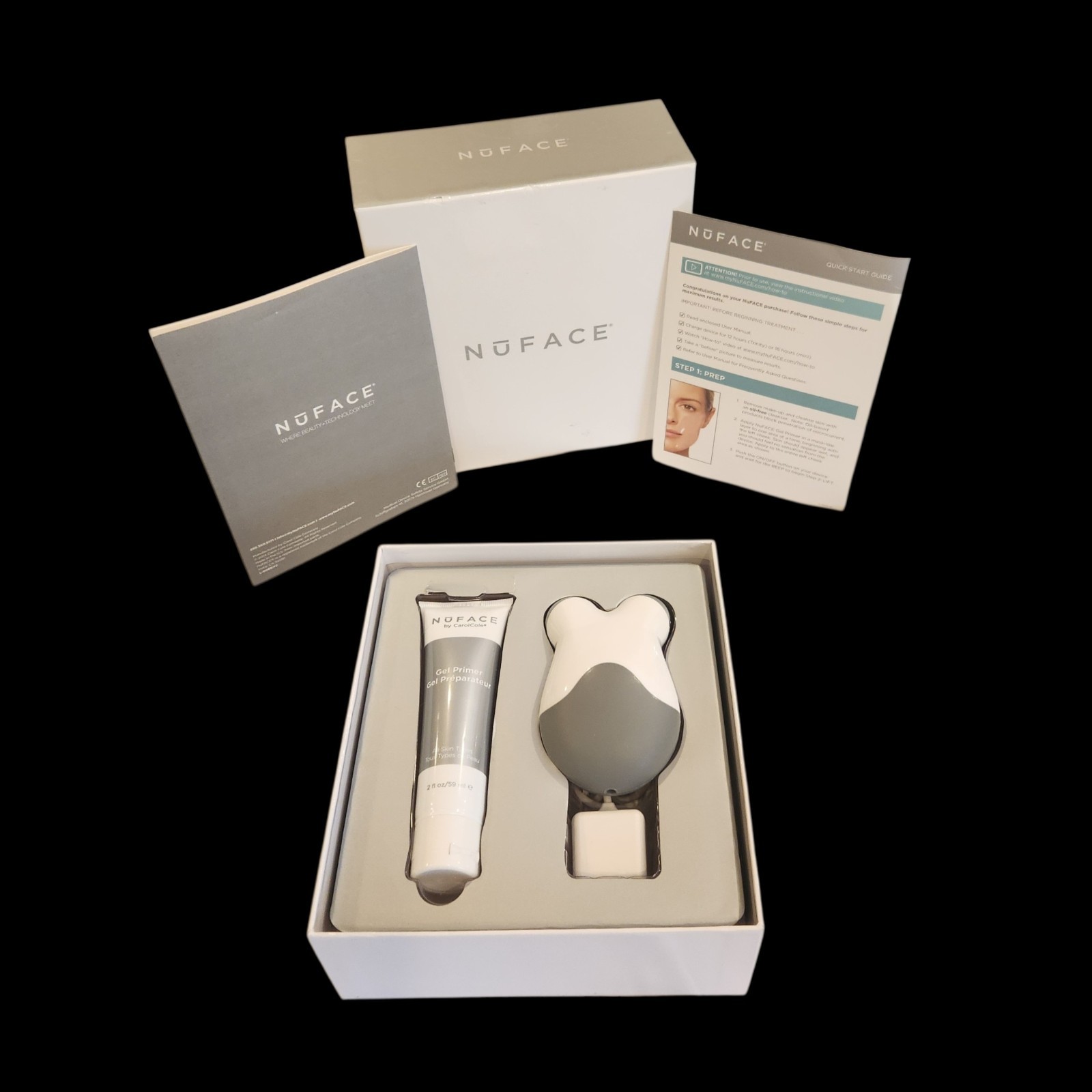 NuFACE Mini Facial Toning Device Kit w/ Gel Primer, Charger & Box