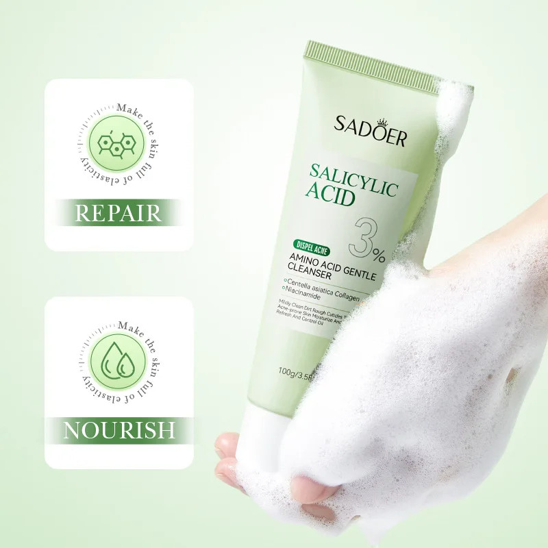 SADOER Salicylic Acid Facial Cleanser Face Wash Foam Face Cleanser Moisturizing
