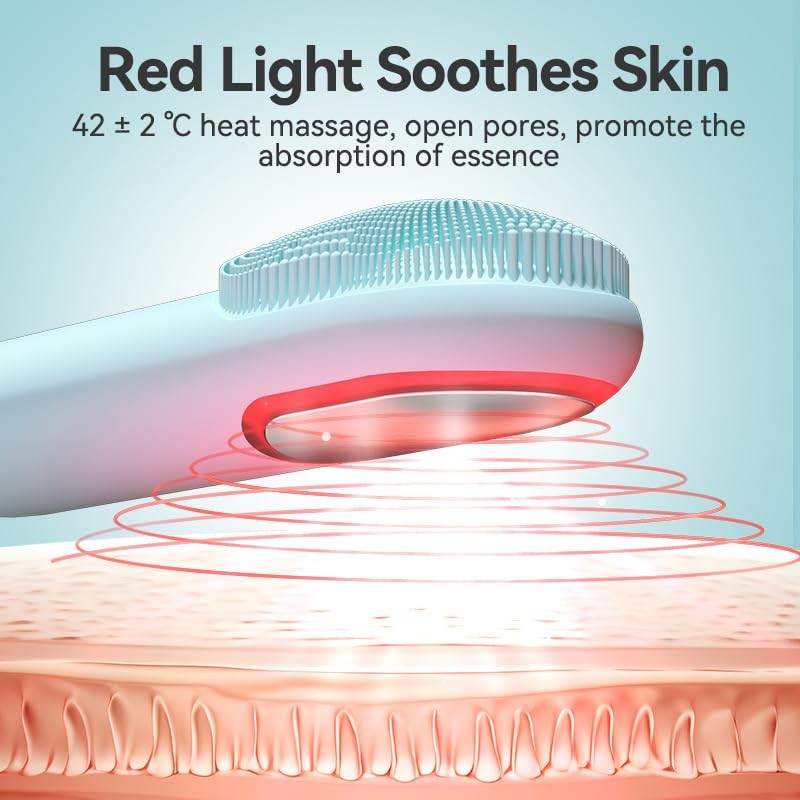 Silicone Facial Cleansing Brush, Portable Electric Face Scrubber with Hot Col…