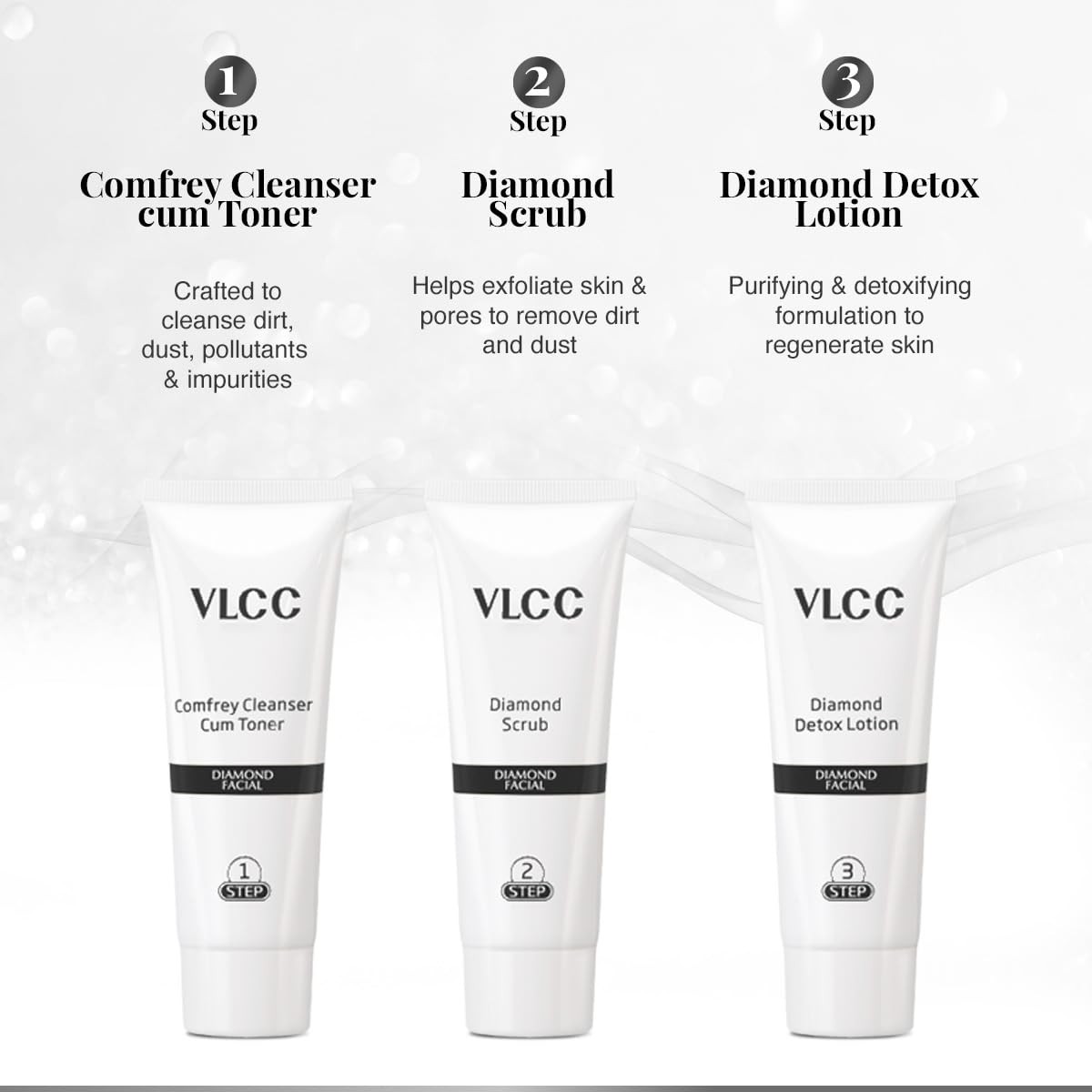 VLCC Diamond Facial Kit – Single Use | Salon Like 1 Count (Pack of 1)