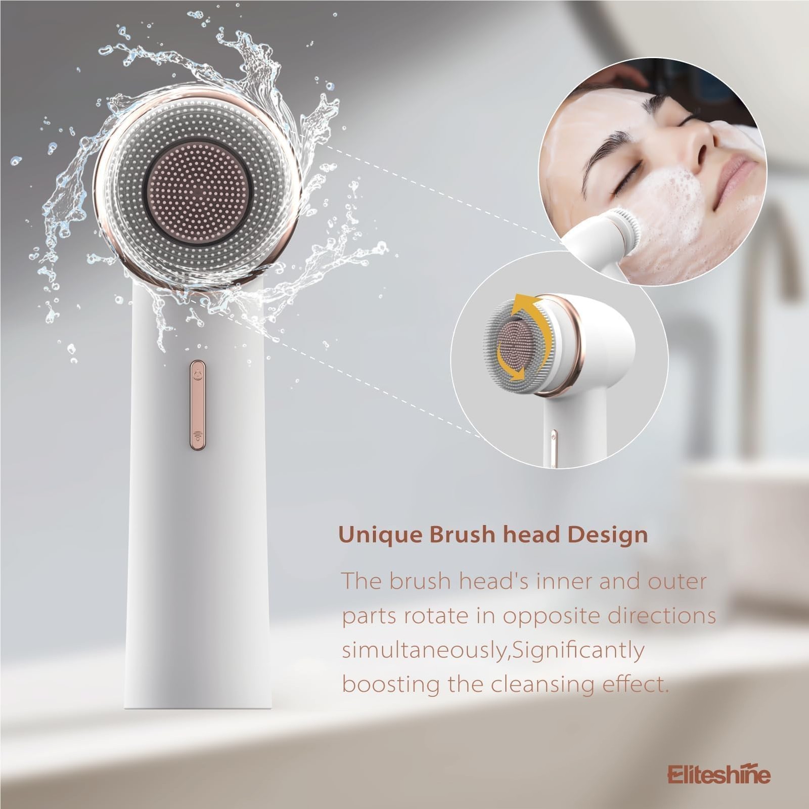 Cleansing Brush with Silicone and Bristle Brushheads,Gentle Scrubber Exfoliat…