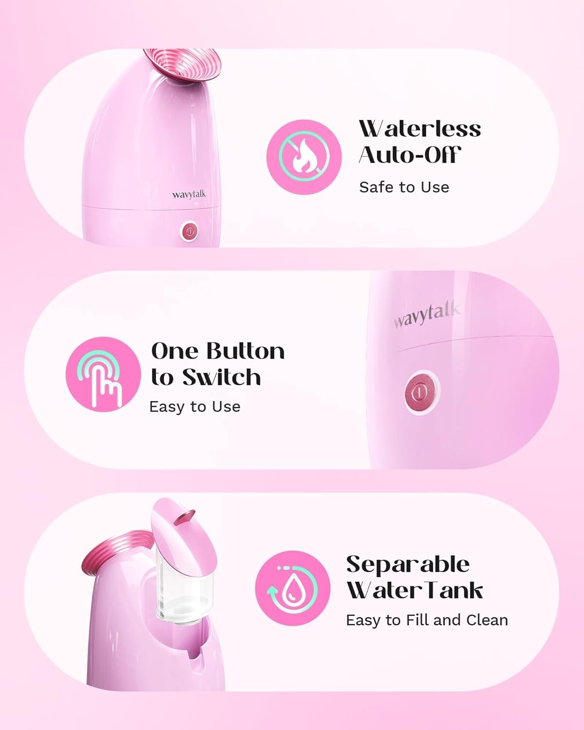 Wavytalk Nano Ionic Facial / Face Steamer for Hydrating Skin Care* KD2331 * Pink