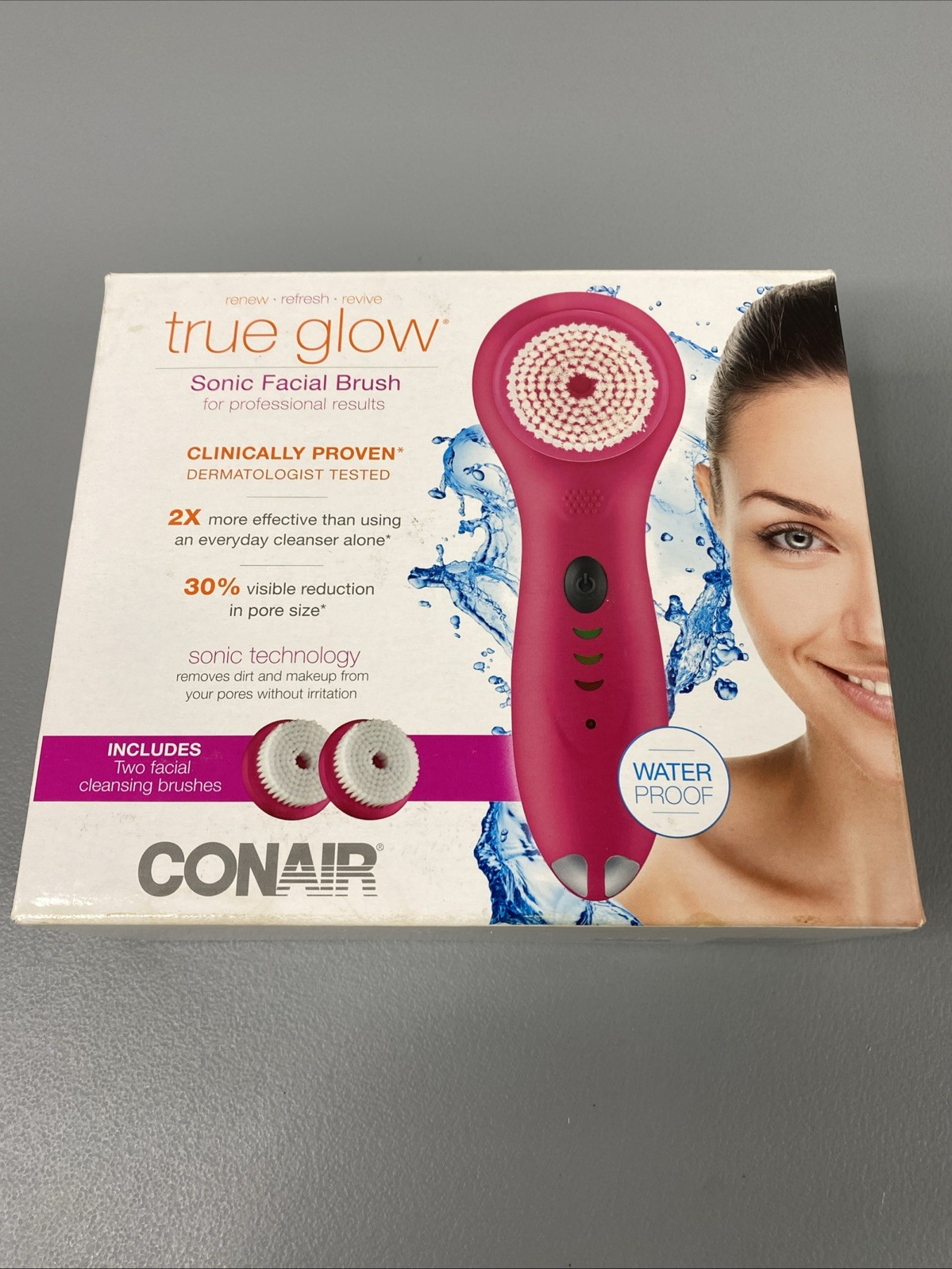 Conair True Glow Sonic Facial Brush Skincare Cleansing Brushes Waterproof Pink