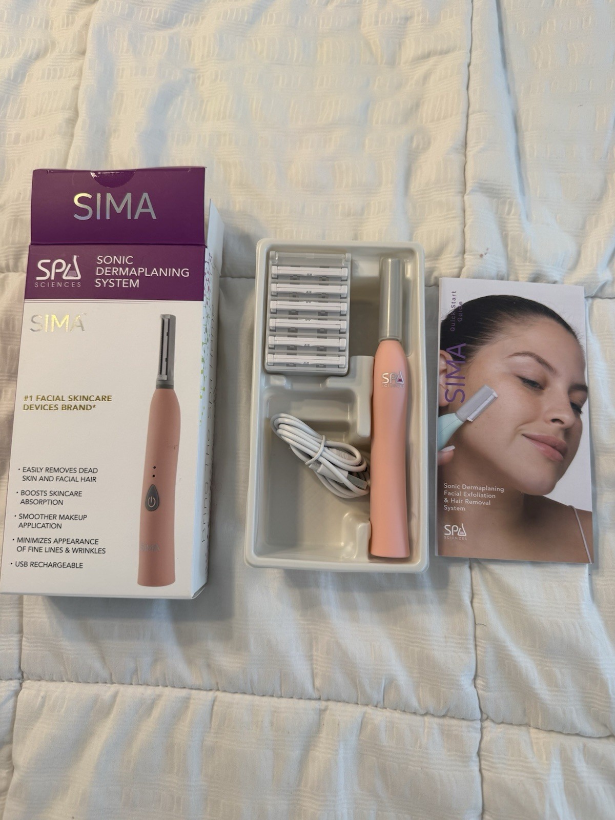 Spa Sciences SIMA At Home Sonic Dermaplaning Device Skincare Exfoliate USB Pink