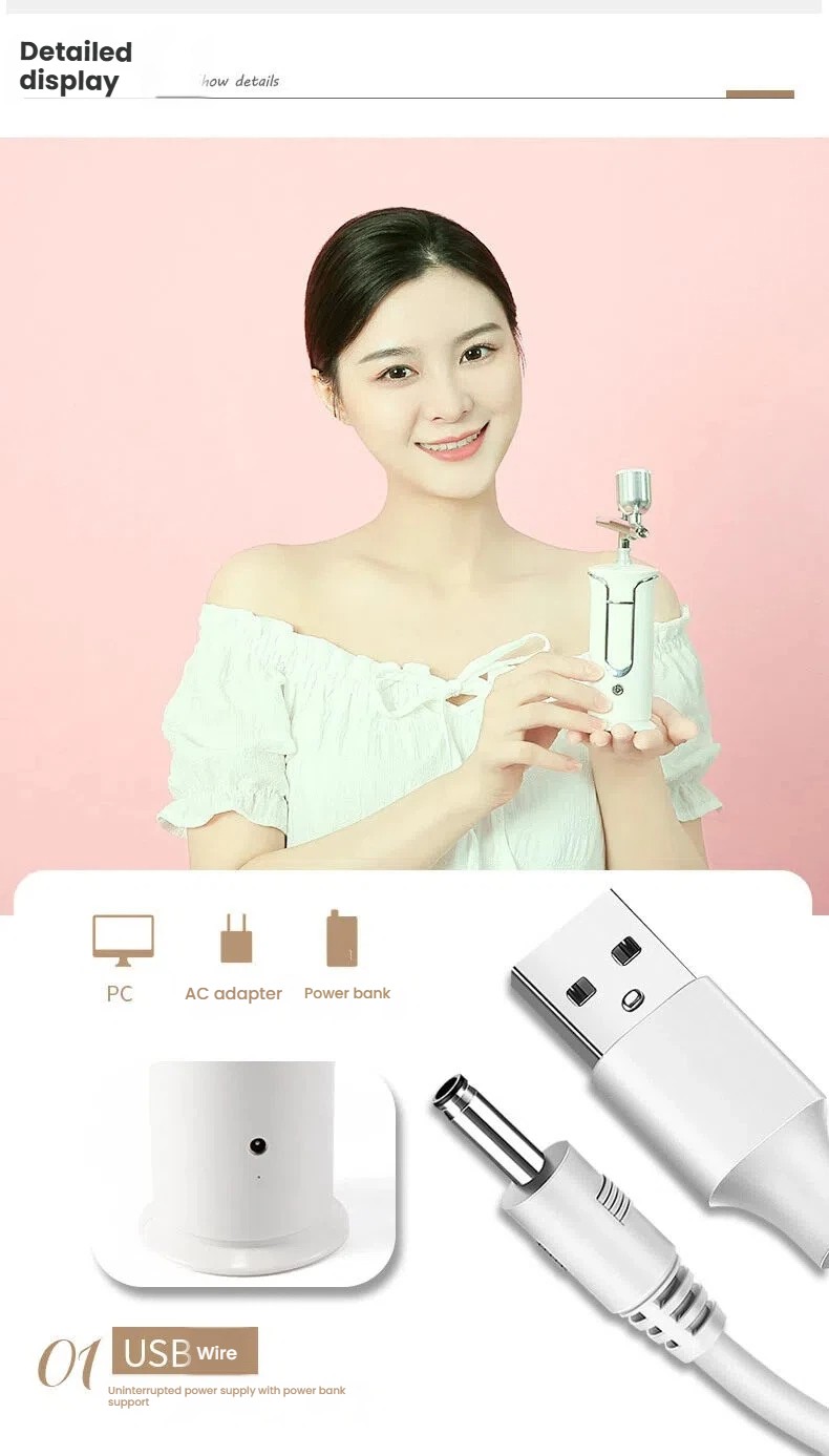 Nano Facial Miste Mist Sprayer Oxygen Hydration Diffuser Nail Airbrush Portable