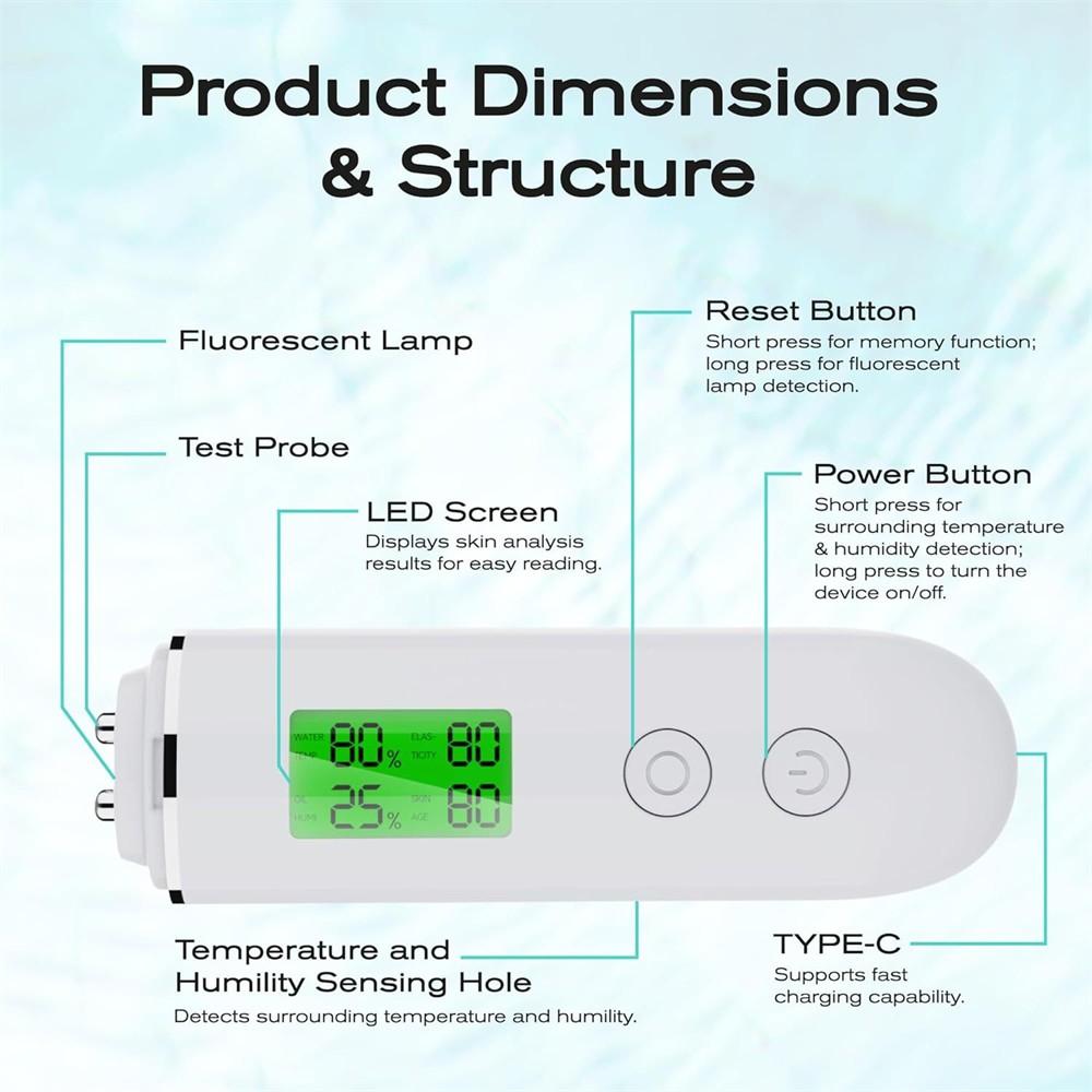 Digital Skin Hydration Monitor Corneometer Portable Temp Humidity Meter Tool
