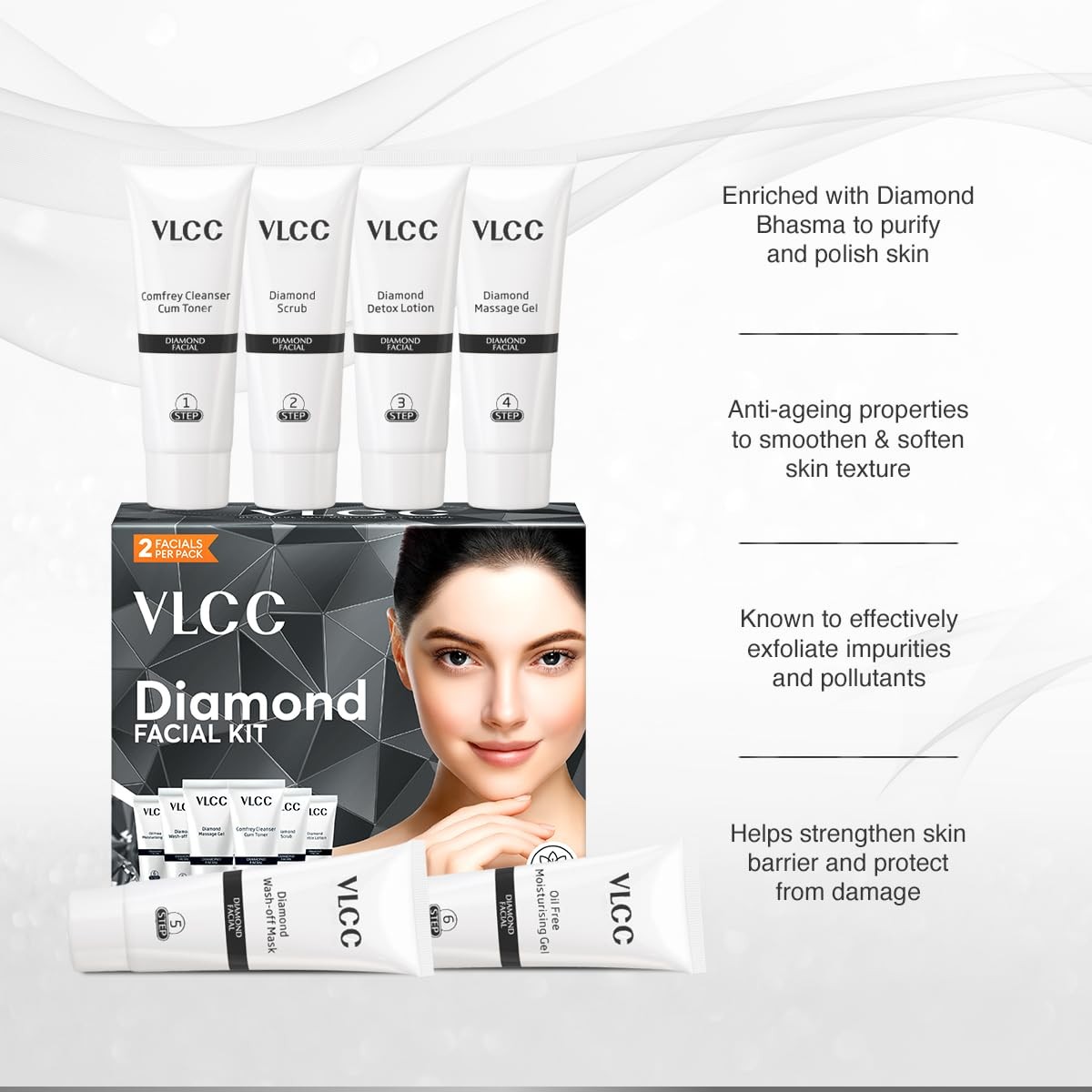 VLCC Diamond Facial Kit – Single Use | Salon Like 1 Count (Pack of 1)
