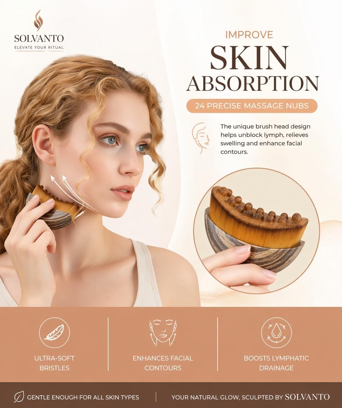 Lymphatic Drainage Face Brush – Dry Brushing Tool for Sculpting & Depuffing Skin