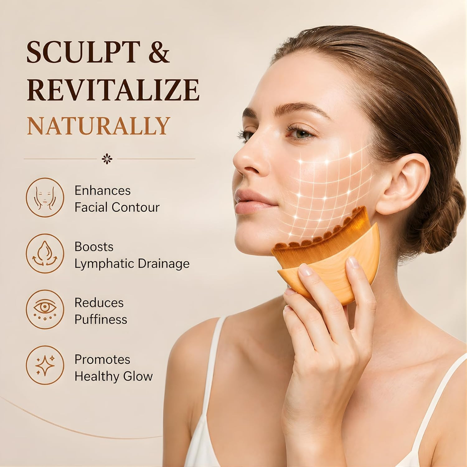 Lymphatic Contour Face Brush with Soft Synthetic Bristles, Lymphatic Drainage Ma