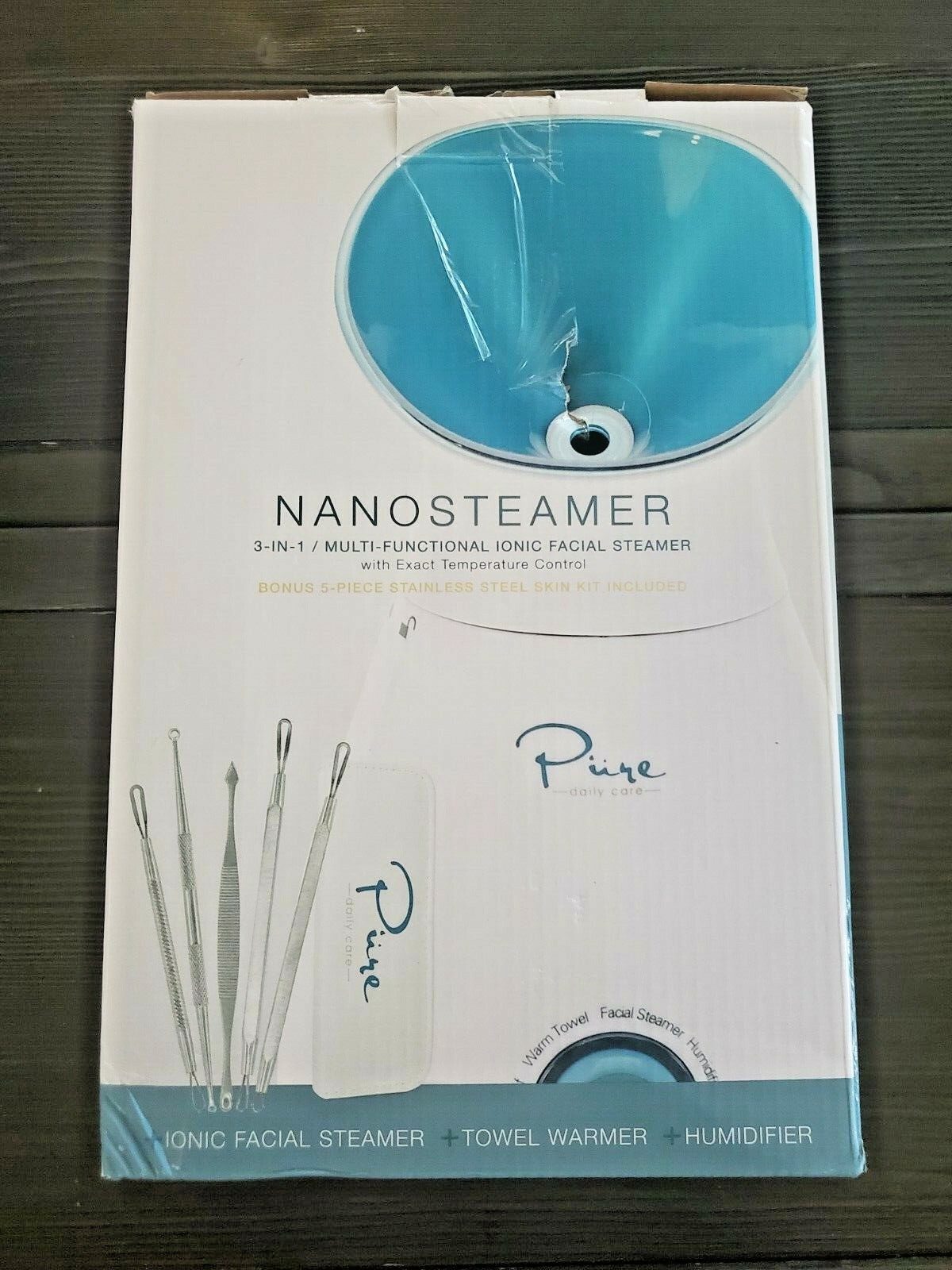 Pure Daily Care NanoSteamer Large 3-in-1 Nano Ionic Facial Steamer with 5 Piece