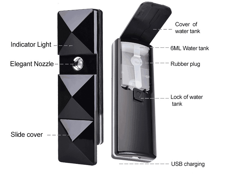 BLACK NANO FACIAL MISTER FACE MIST SPRAYER FACE MOISTURIZING TOOL BEAUTY DEVICE*