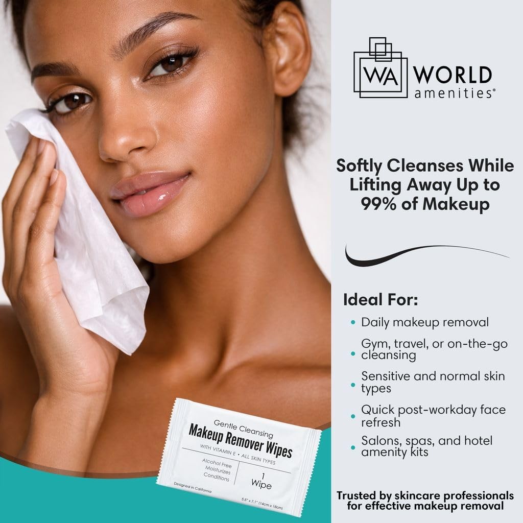World Amenities – Makeup Remover Wipes – Alcohol Free – 50 Count (Pack of 1)