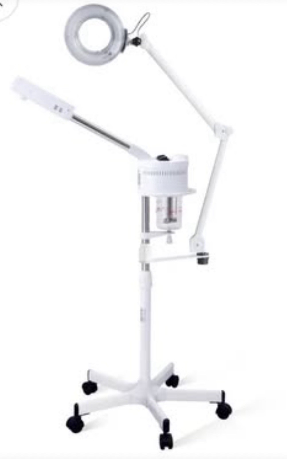 Esthetician or spa 2 in 1 steamer with magnifying light on rollers white