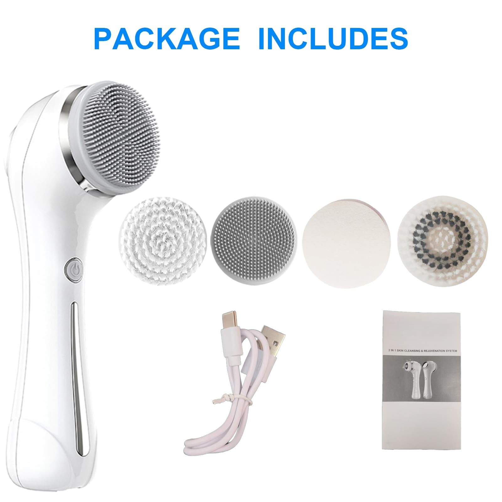 Cleansing Brush, 2 in 1 Ｗaterproof IPx7 Spin Scrubber Set with 4 Brush Heads,…