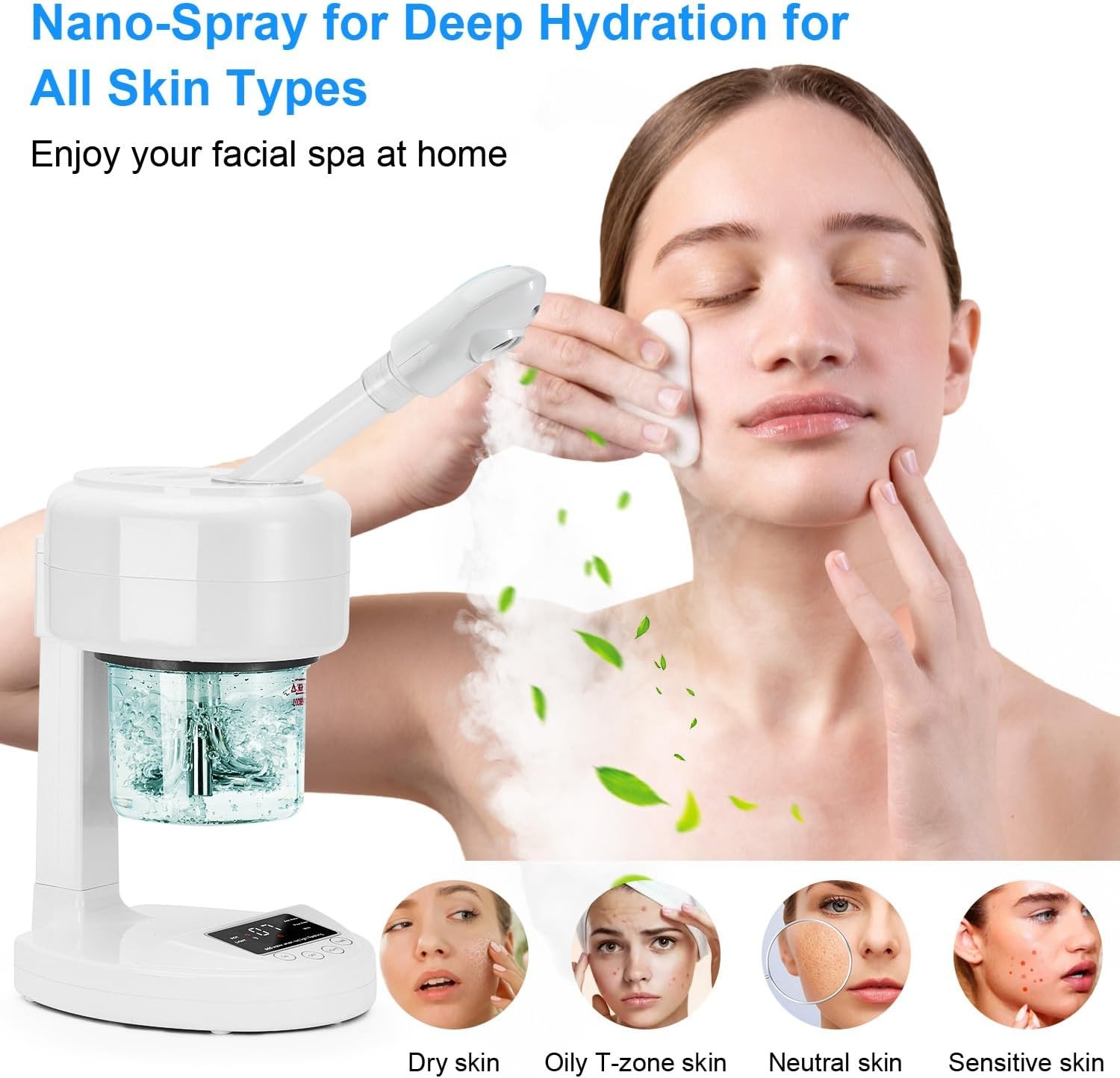 Nano Ionic Facial Steamer with Extendable Arm & 360° Nozzle — Deep Hydration
