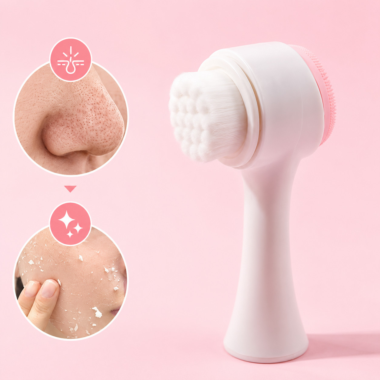 2 in 1 Facial Cleansing Brush Soft Bristle & Silicone Face Scrubber Deep Clean