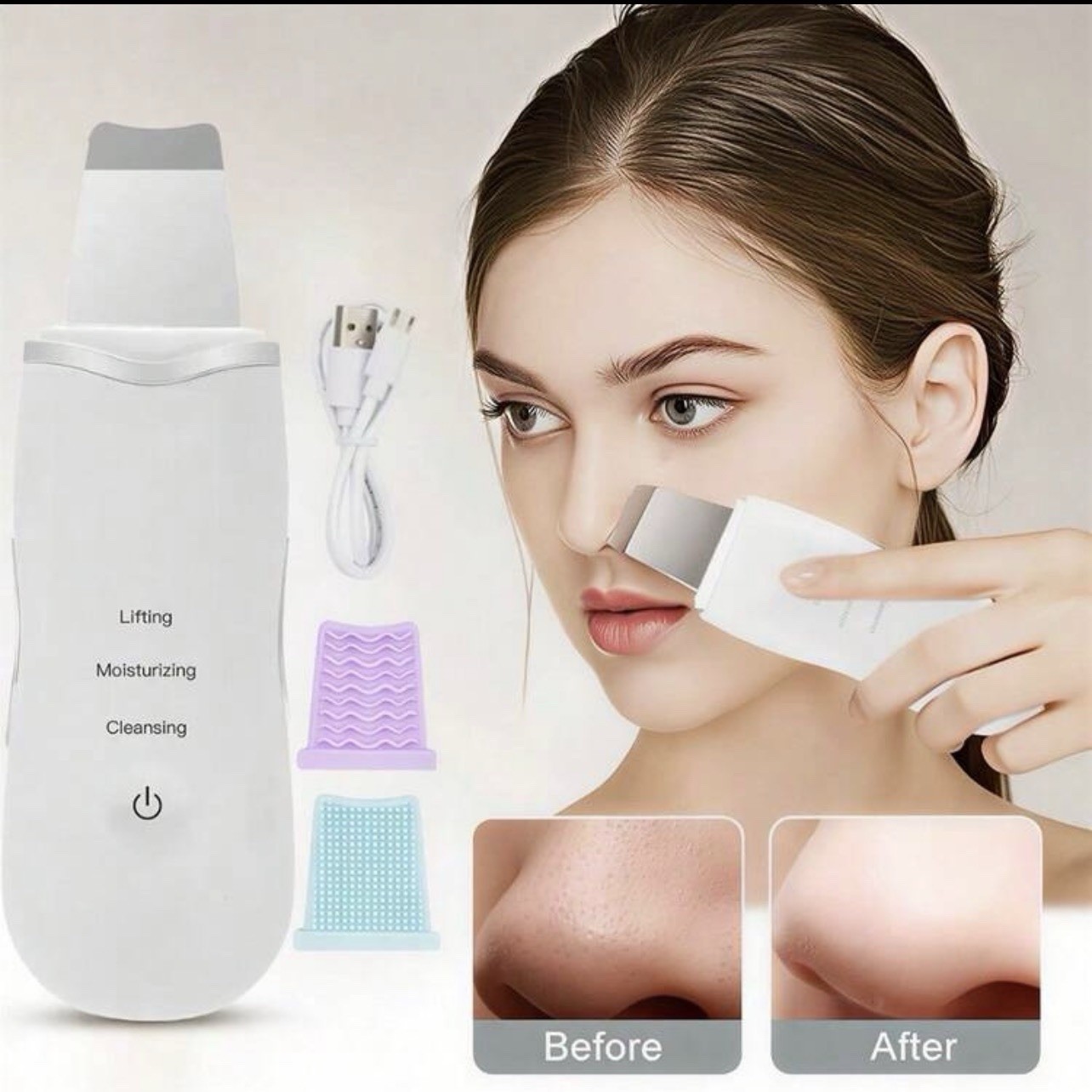 Rechargeable Face Scrubber Spatula, Facial Pore Cleaner, Black Head Remover
