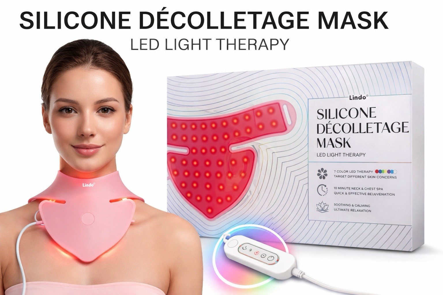Lindo Silicone Décolletage LED Light Therapy Mask Neck Chest Anti Aging Skincare