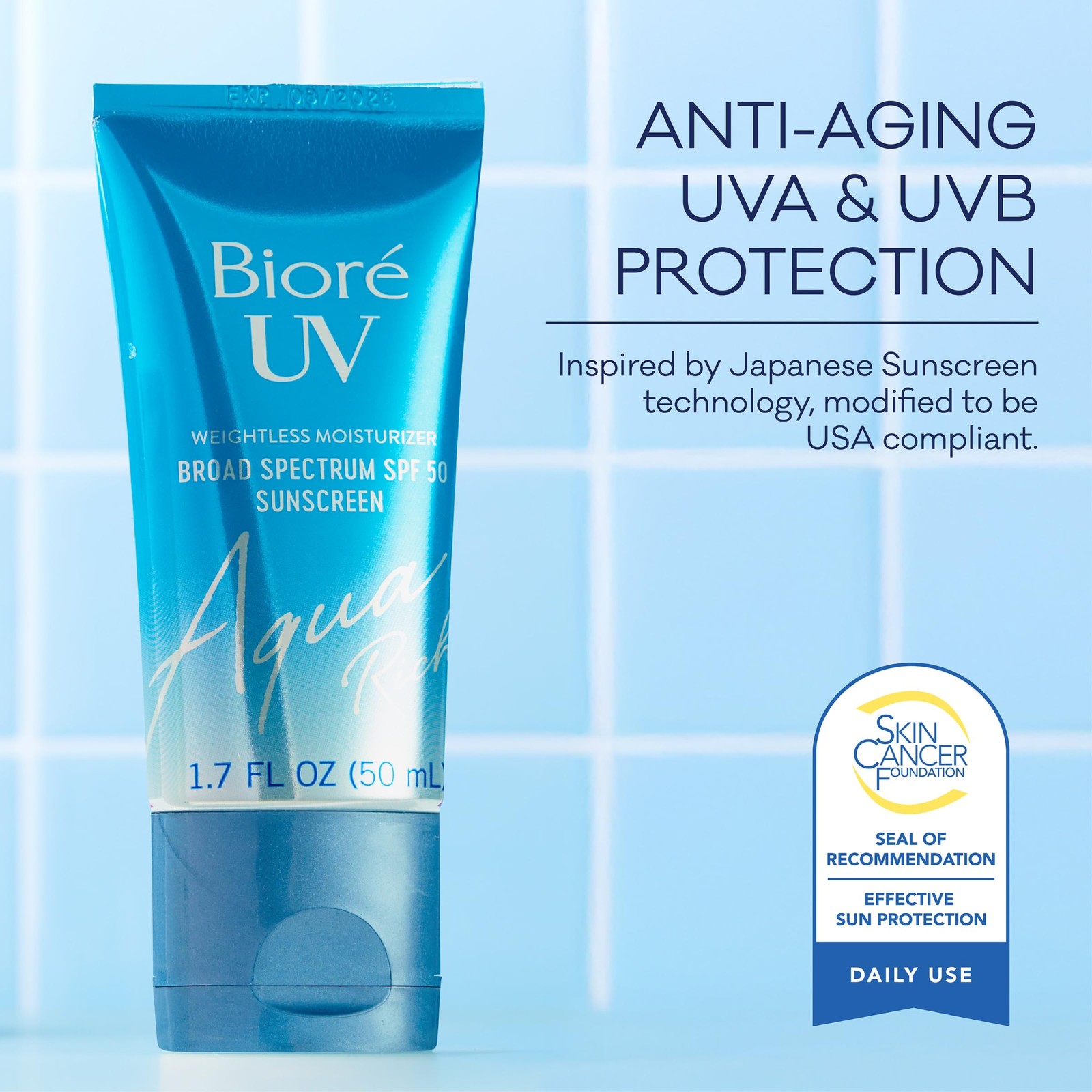 Biore UV Aqua Rich Daily Hydrating Facial 1.7 Fl Oz (Pack of 1), White