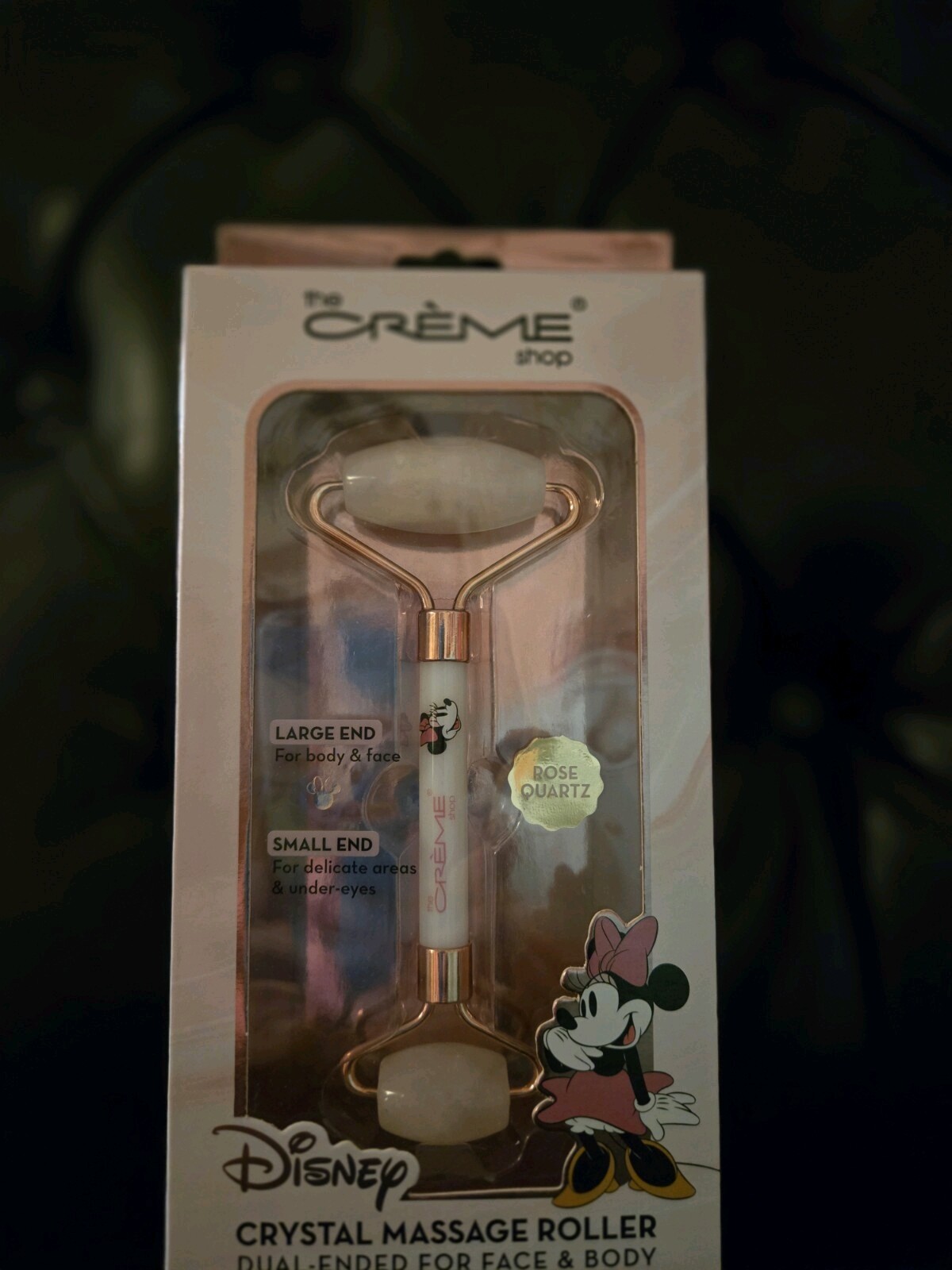 Creme-Minnie Mouse-Crystal Facial Massage Roller-Rose Quartz-Disney-New In Box.