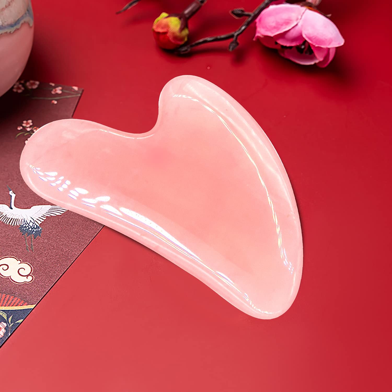 KIMANN Gua Sha Rose Quartz Face Scraping Massage 1 Count (Pack of 1), Pink